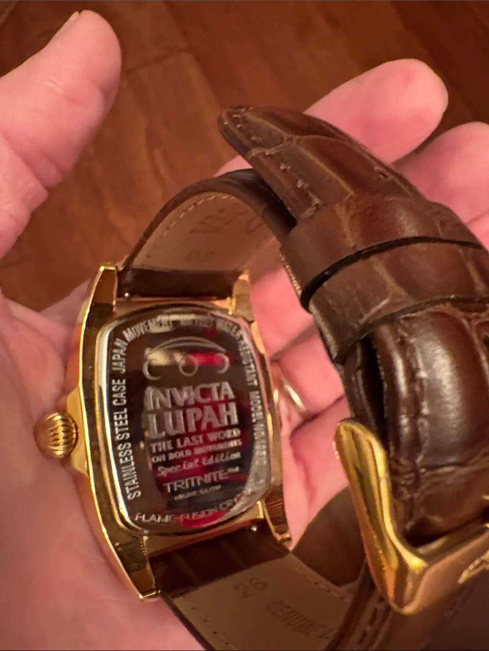 Invicta Mens Gold-Tone Case with Brown Leather Strap Watch